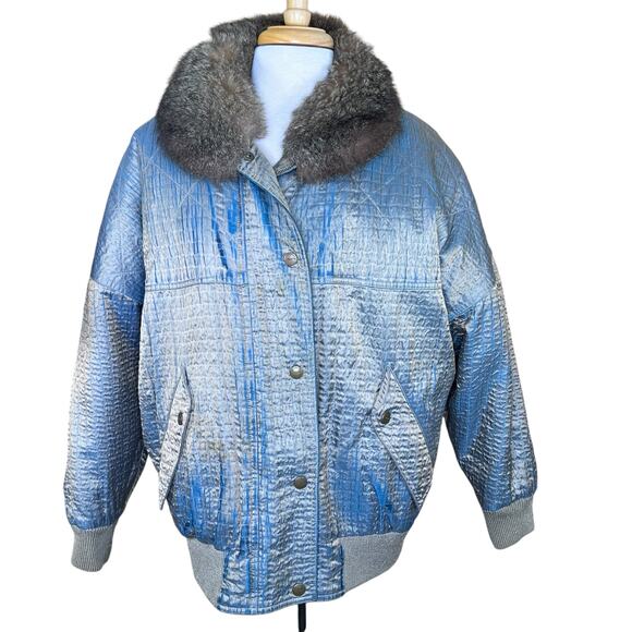 Bogner Women’s Faux Fur Reversible Iridescent Bomber Jacket Tagged 10 Fits XXL - Picture 7 of 16